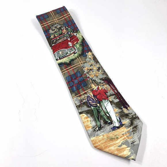 Atlas Design Tie Vintage 50s Car Golf Theme Plaid - Picture 1 of 1